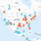A map of North America showing the locations of in-person Community Day meet-ups.